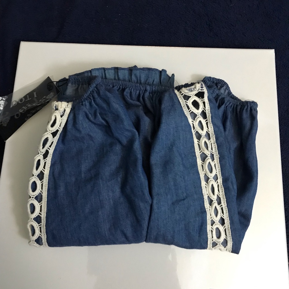 NWT Beautiful I TOO Denim Dressy blouse CA Base - Picture 5 of 7